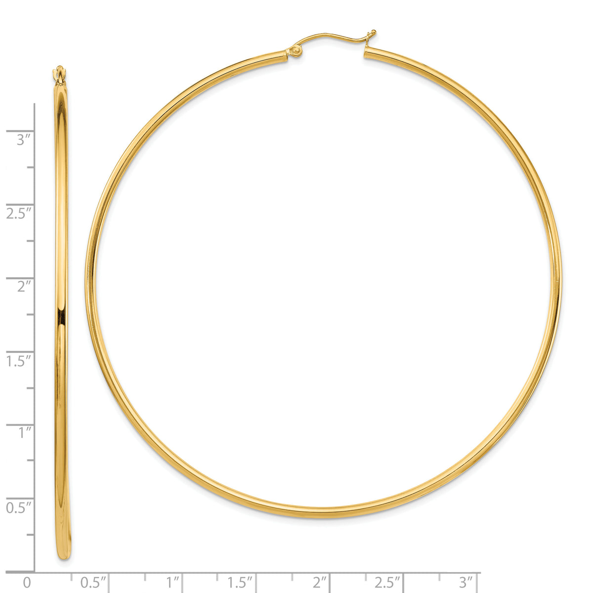 14k Polished 2x80mm Lightweight Tube Hoop Earrings-T1157L