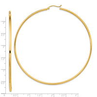 14k Polished 2x80mm Lightweight Tube Hoop Earrings-T1157L