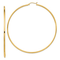 14k Polished 2x80mm Lightweight Tube Hoop Earrings-T1157L