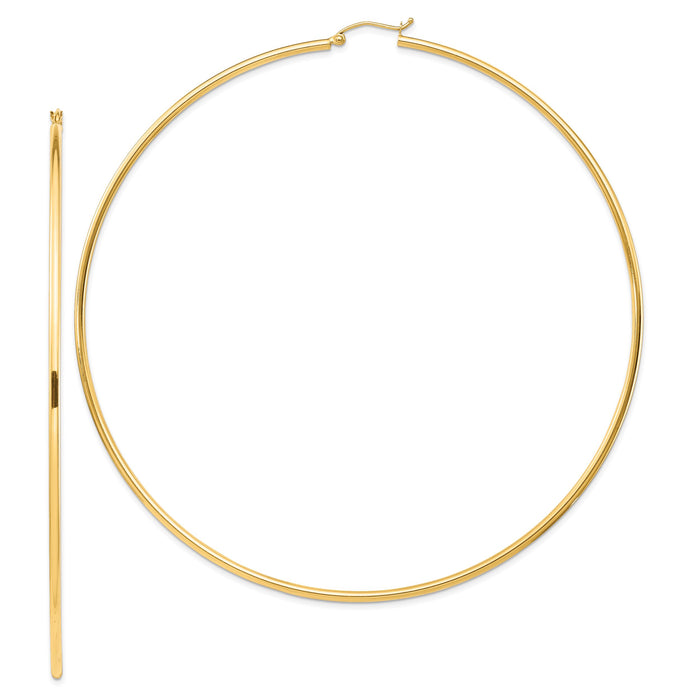 14k Polished 2x100mm Tube Hoop Earrings-T1159