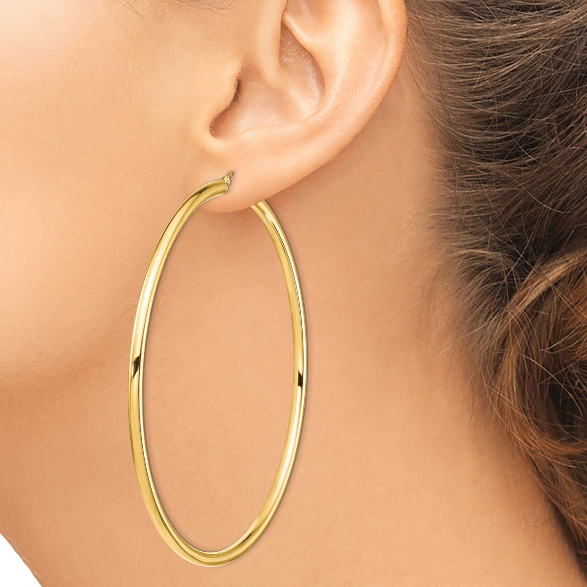 14k Polished 3x80mm Tube Hoop Earrings-T1160