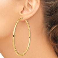 14k Polished 3x80mm Tube Hoop Earrings-T1160