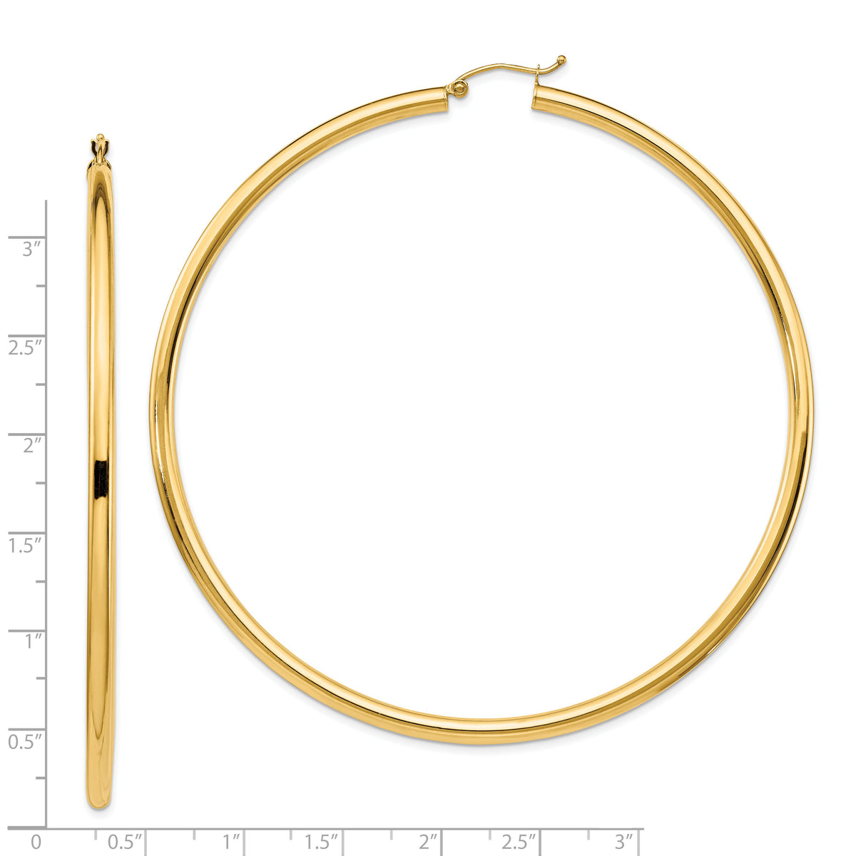 14k Polished 3x80mm Tube Hoop Earrings-T1160