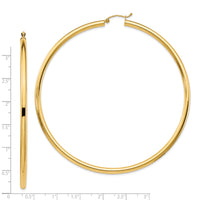 14k Polished 3x80mm Tube Hoop Earrings-T1160
