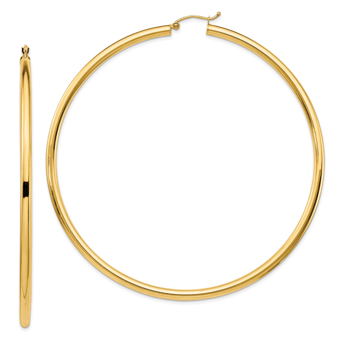 14k Polished 3x80mm Tube Hoop Earrings-T1160