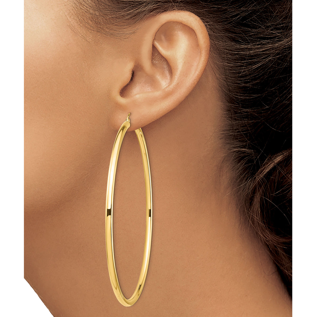 14k Polished 3x80mm Lightweight Tube Hoop Earrings-T1160L