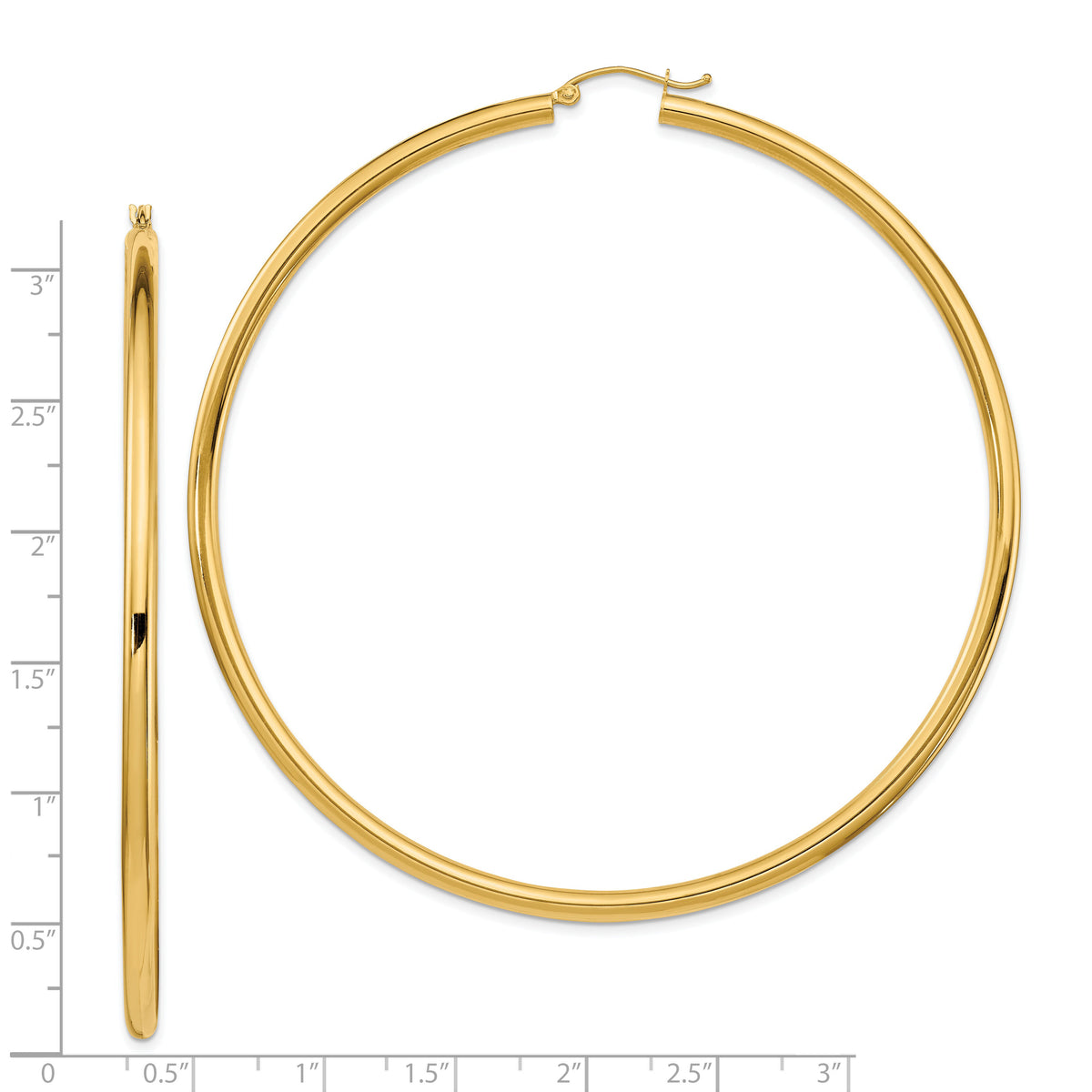 14k Polished 3x80mm Lightweight Tube Hoop Earrings-T1160L