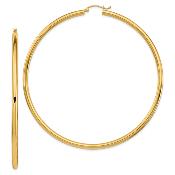 14k Polished 3x80mm Lightweight Tube Hoop Earrings-T1160L