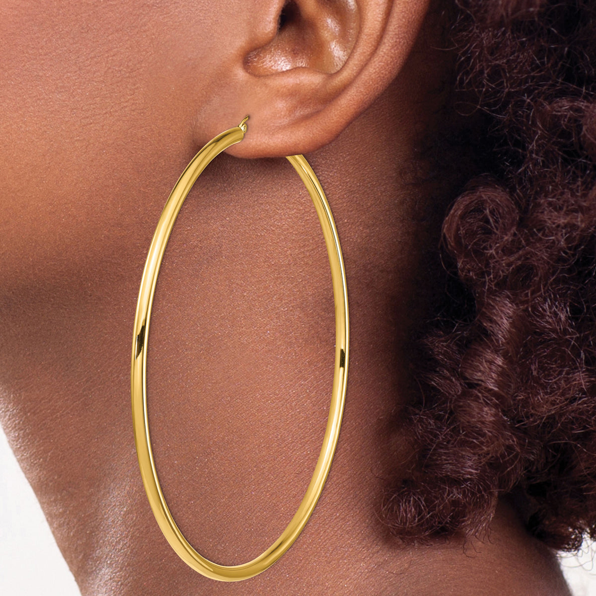 14k Polished 3x90mm Tube Hoop Earrings-T1161