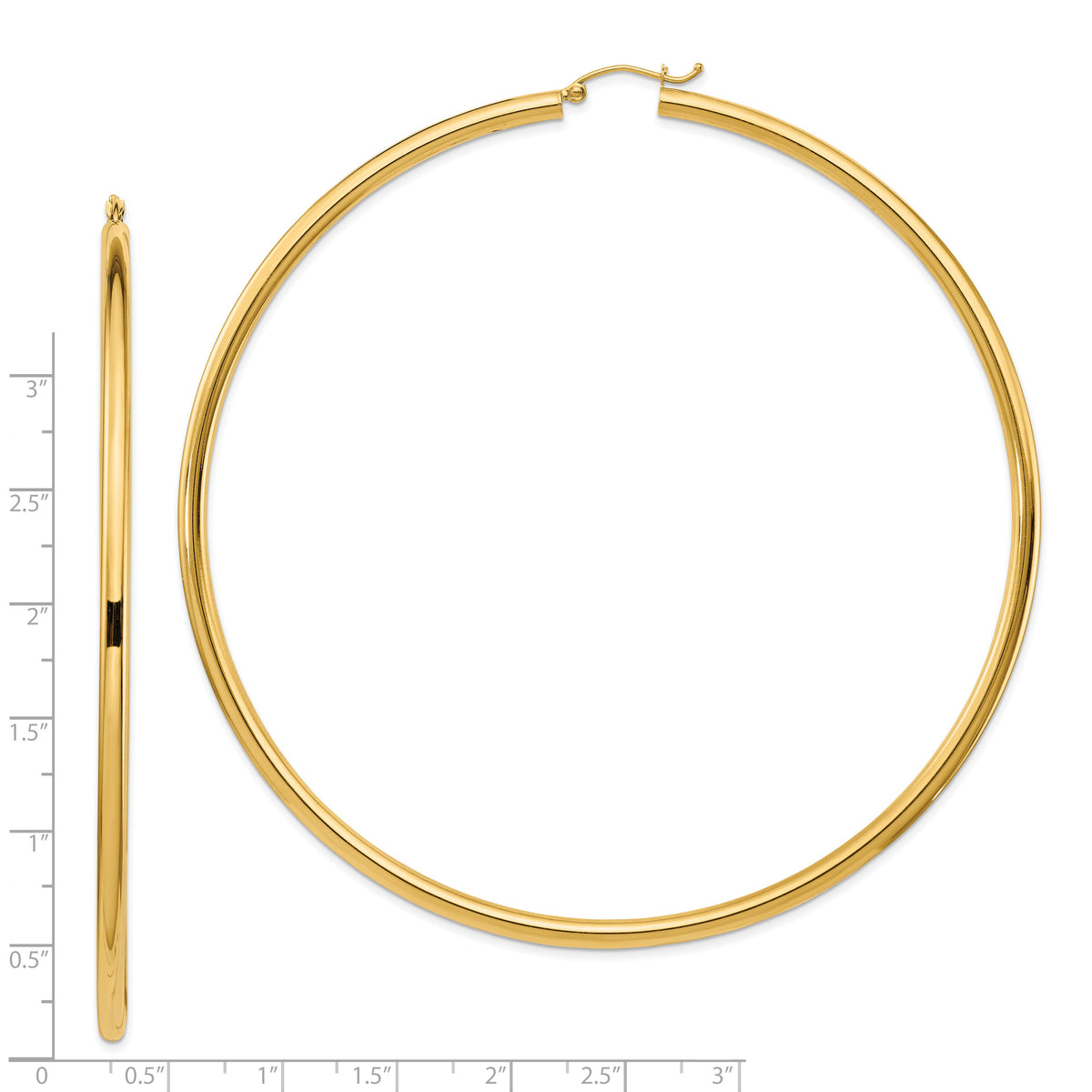 14k Polished 3x90mm Tube Hoop Earrings-T1161