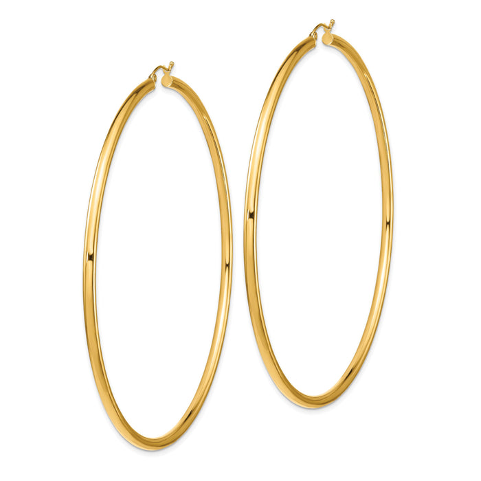 14k Polished 3x90mm Lightweight Tube Hoop Earrings-T1161L