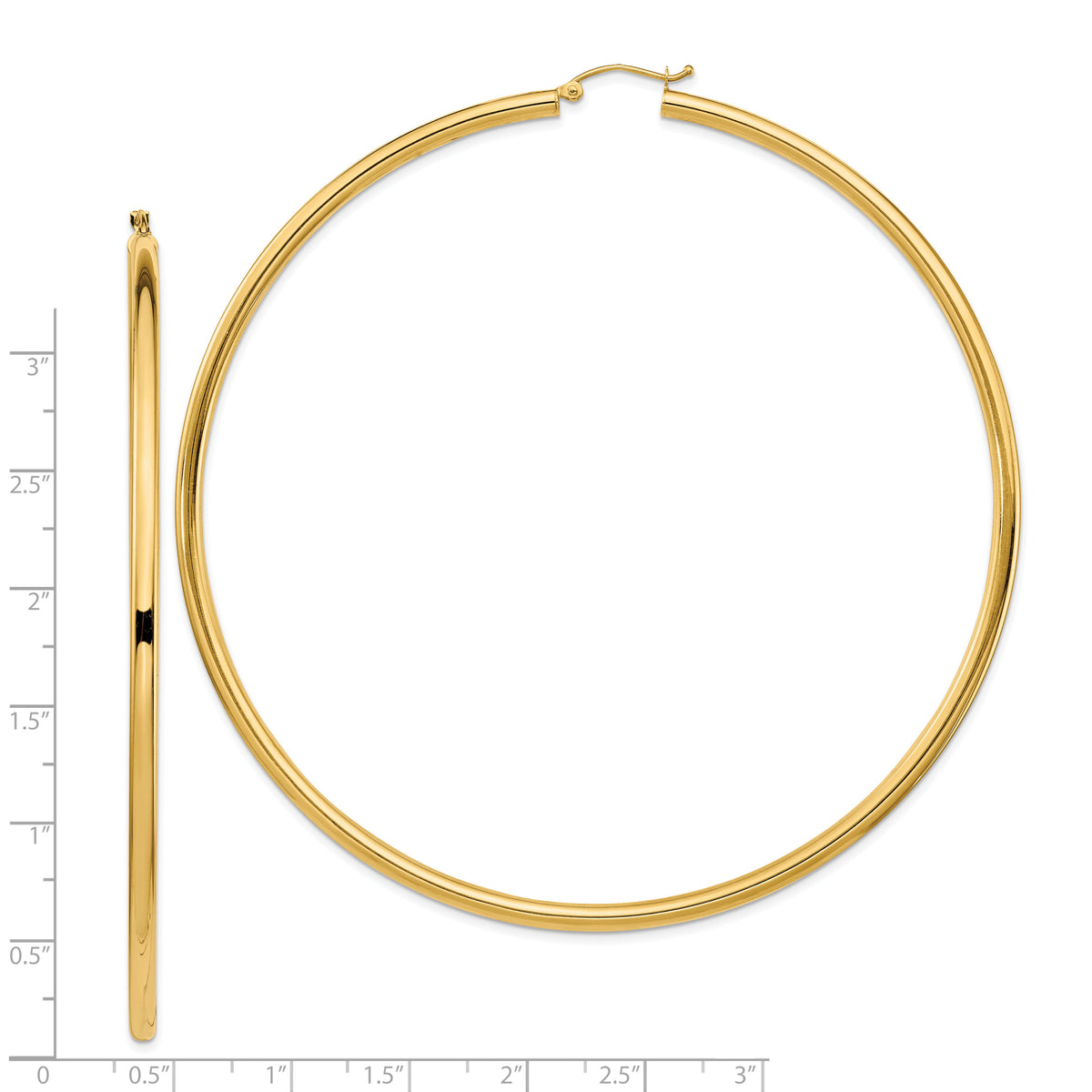 14k Polished 3x90mm Lightweight Tube Hoop Earrings-T1161L