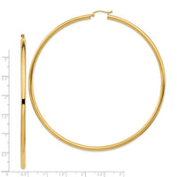 14k Polished 3x90mm Lightweight Tube Hoop Earrings-T1161L