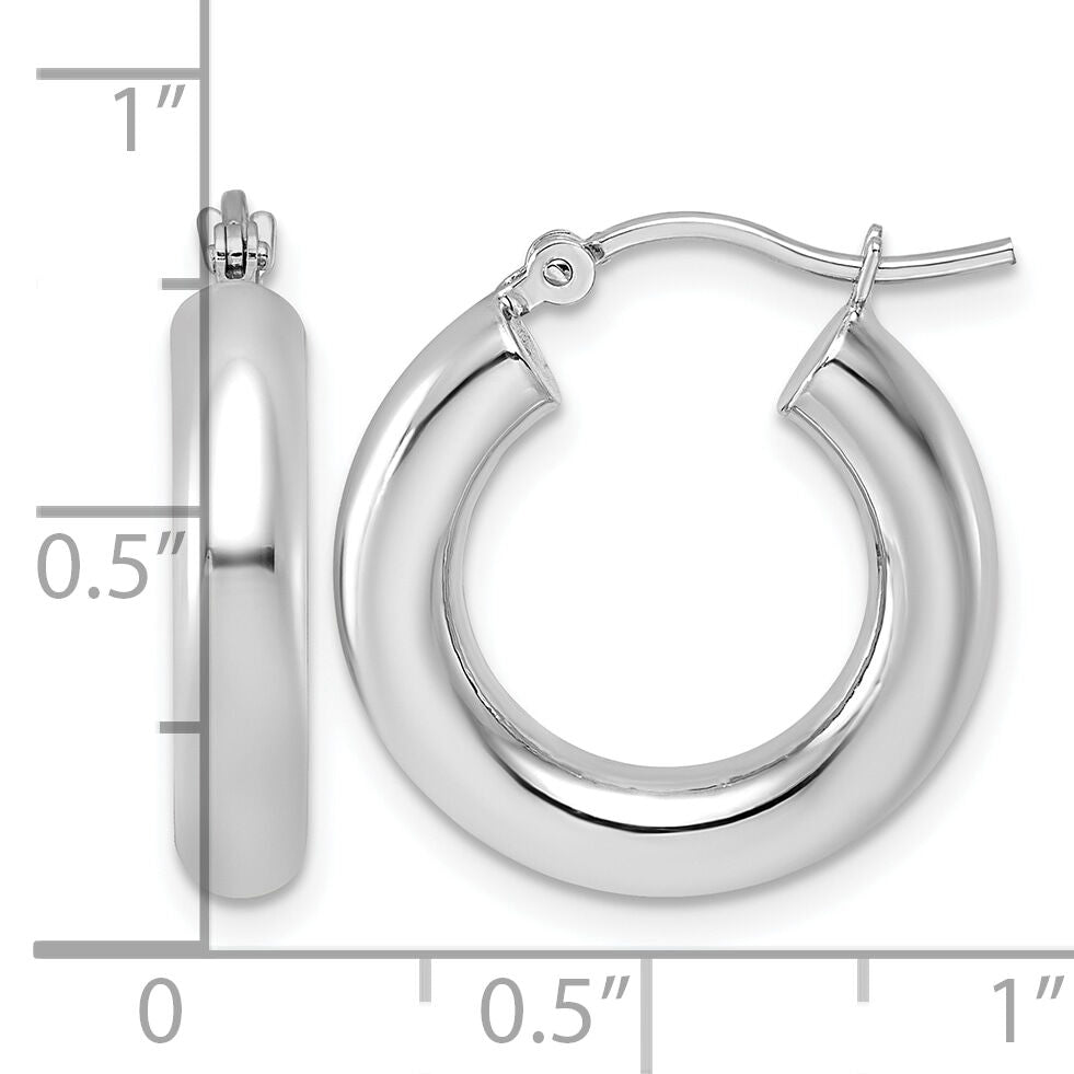 14k White Gold Polished 4mm Tube Hoop Earrings-T1162