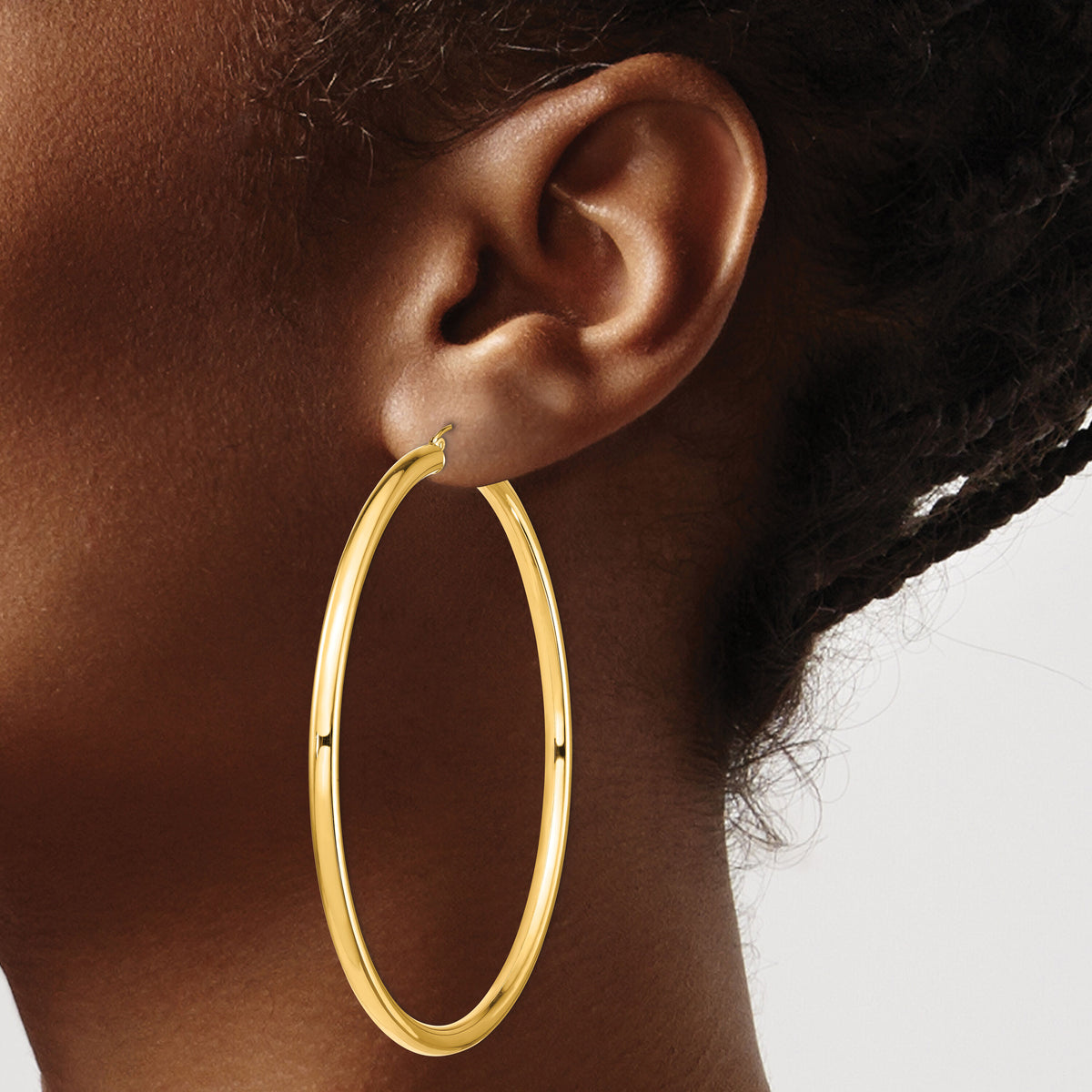14k Polished 4x80mm Lightweight Tube Hoop Earrings-T1164L