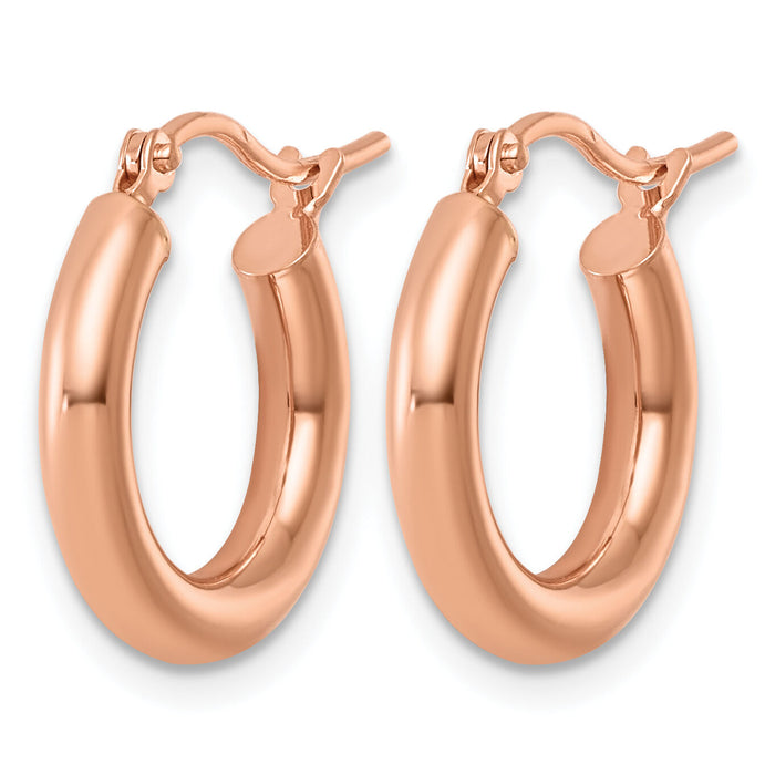 14k Rose Gold Polished 3mm x 17mm Lightweight Tube Hoop Earrings-T1166