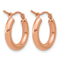 14k Rose Gold Polished 3mm x 17mm Lightweight Tube Hoop Earrings-T1166