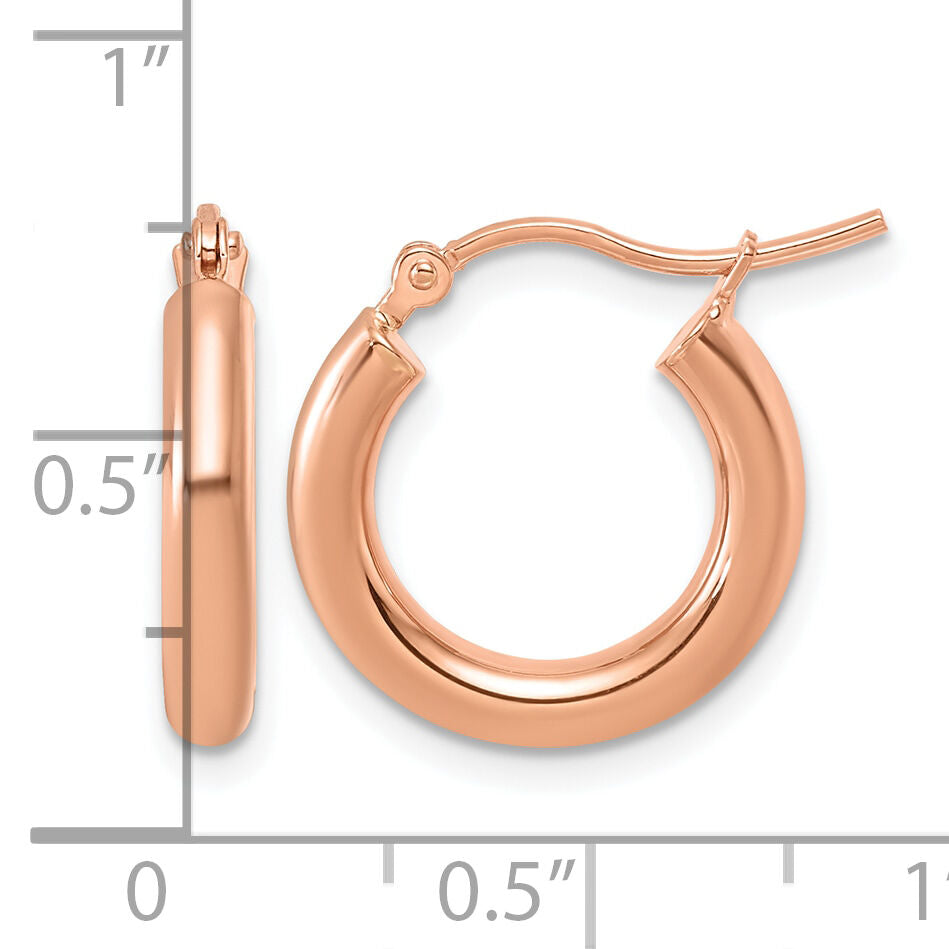 14k Rose Gold Polished 3mm x 17mm Lightweight Tube Hoop Earrings-T1166