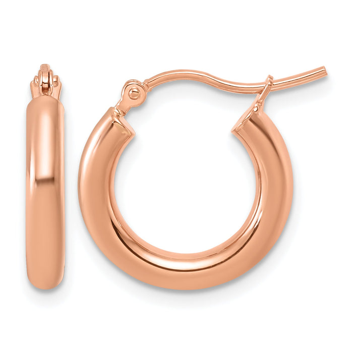 14k Rose Gold Polished 3mm x 17mm Lightweight Tube Hoop Earrings-T1166
