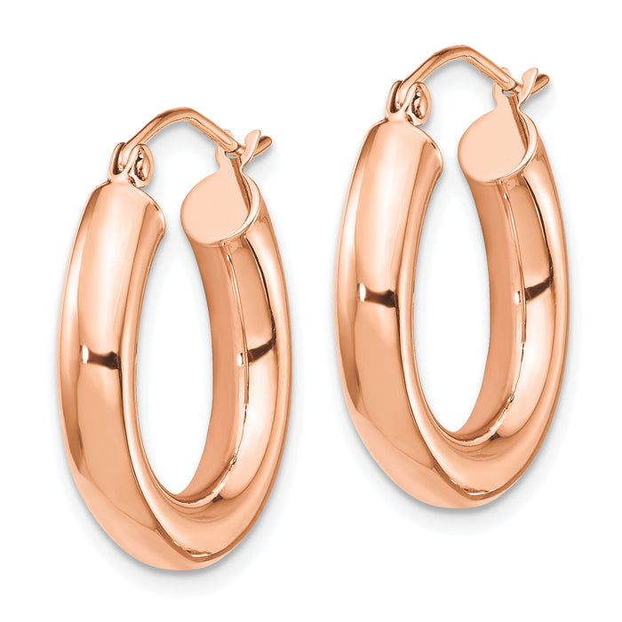 14k Rose Gold Polished 4mm x 20mm Tube Hoop Earrings-T1169