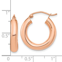14k Rose Gold Polished 4mm x 20mm Tube Hoop Earrings-T1169