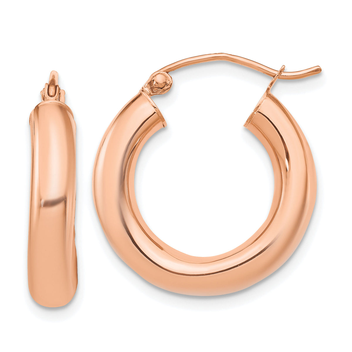 14k Rose Gold Polished 4mm x 20mm Tube Hoop Earrings-T1169