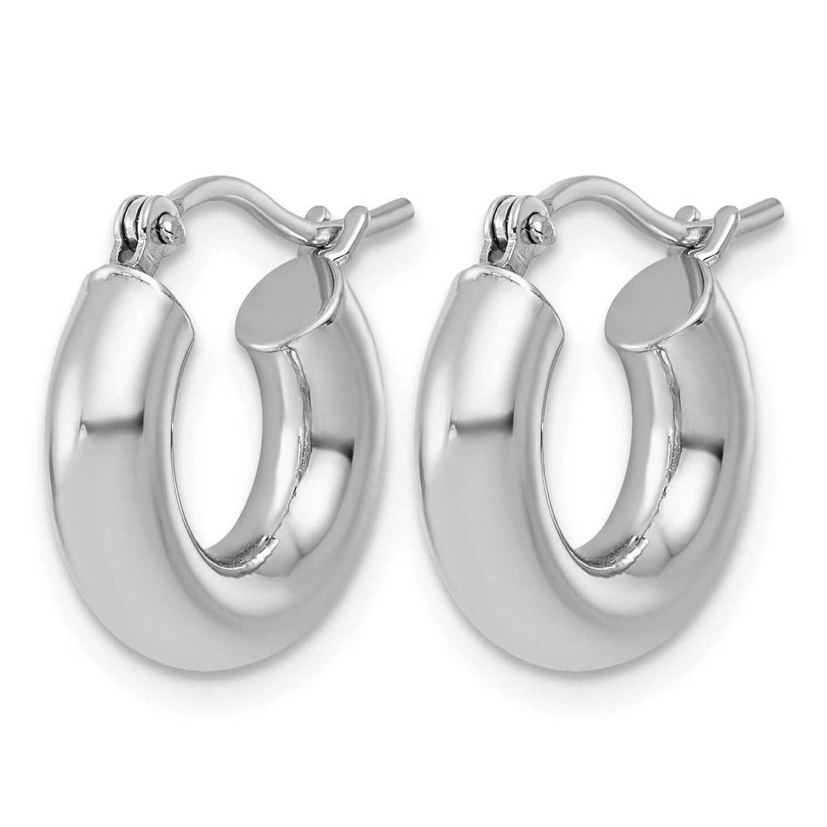 14k White Gold Polished 4mm x 15mm Tube Hoop Earrings-T1172