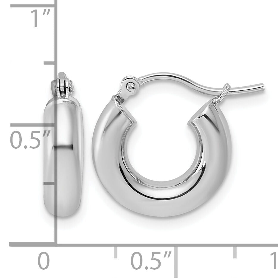 14k White Gold Polished 4mm x 15mm Tube Hoop Earrings-T1172