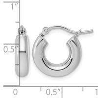 14k White Gold Polished 4mm x 15mm Tube Hoop Earrings-T1172