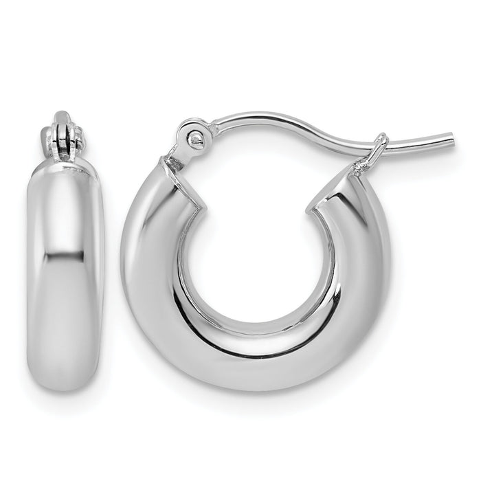 14k White Gold Polished 4mm x 15mm Tube Hoop Earrings-T1172