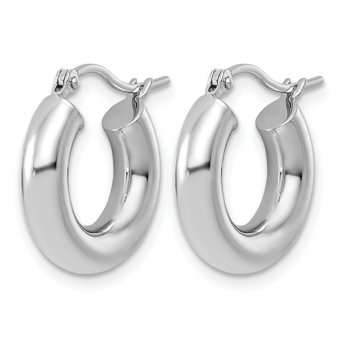 14k White Gold Polished 4mm x 17mm Tube Hoop Earrings-T1173
