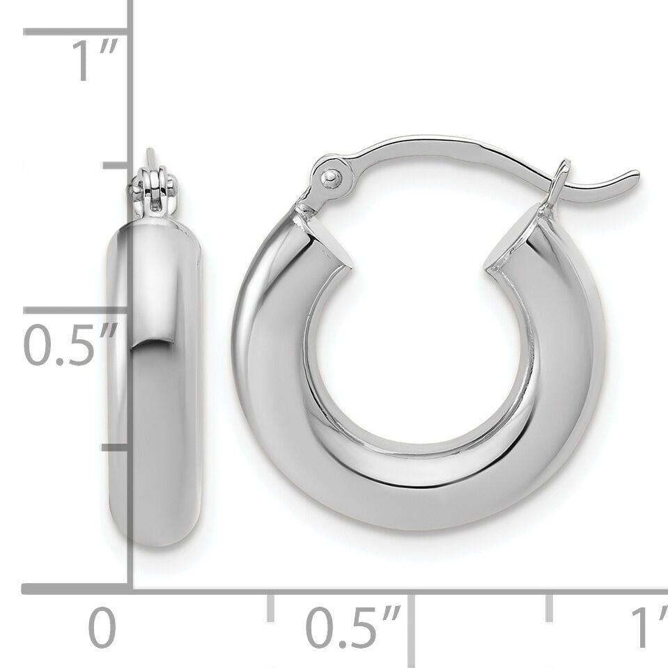 14k White Gold Polished 4mm x 17mm Tube Hoop Earrings-T1173