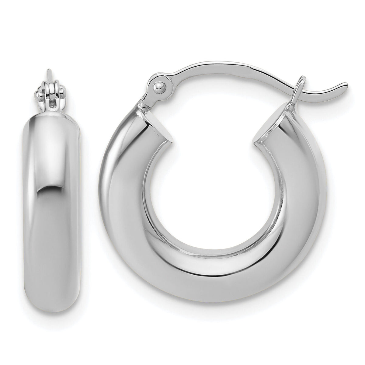 14k White Gold Polished 4mm x 17mm Tube Hoop Earrings-T1173