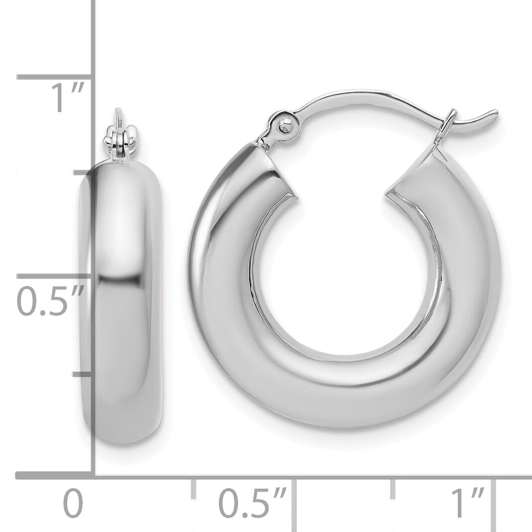 14k White Gold Polished 5mm x 20mm Tube Hoop Earrings-T1174