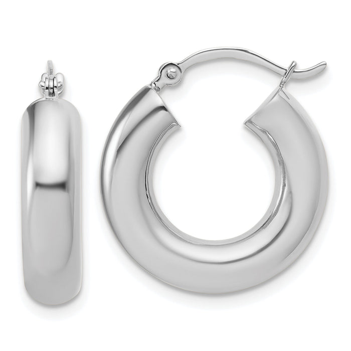 14k White Gold Polished 5mm x 20mm Tube Hoop Earrings-T1174