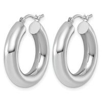 14k White Gold Polished 5mm x 25mm Tube Hoop Earrings-T1175