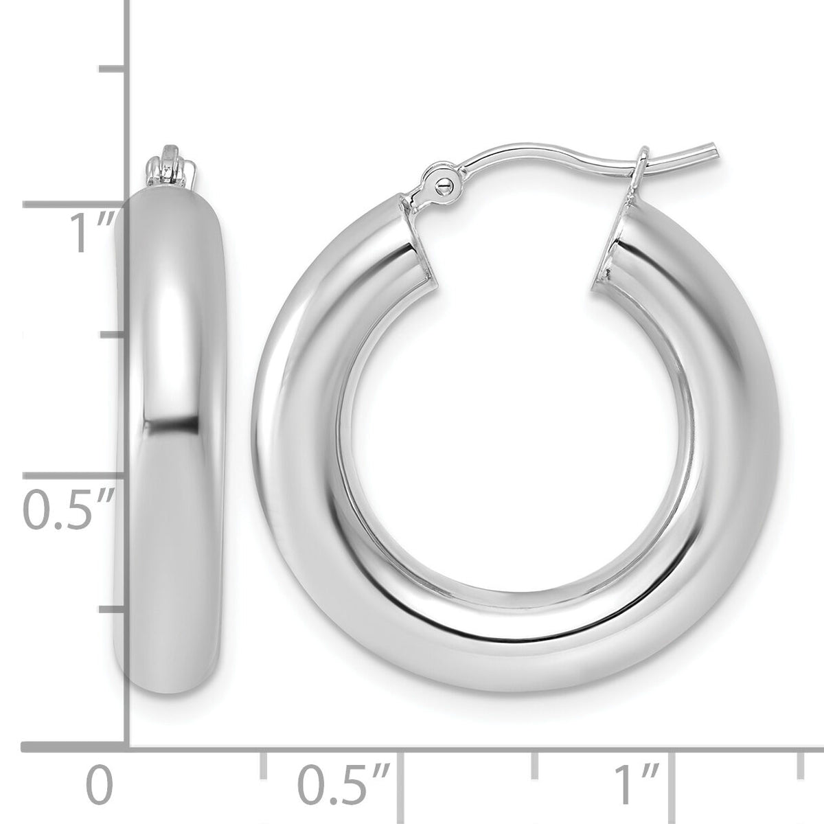 14k White Gold Polished 5mm x 25mm Lightweight Hoop Earrings-T1175L