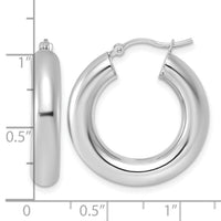 14k White Gold Polished 5mm x 25mm Tube Hoop Earrings-T1175