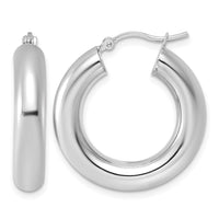 14k White Gold Polished 5mm x 25mm Tube Hoop Earrings-T1175