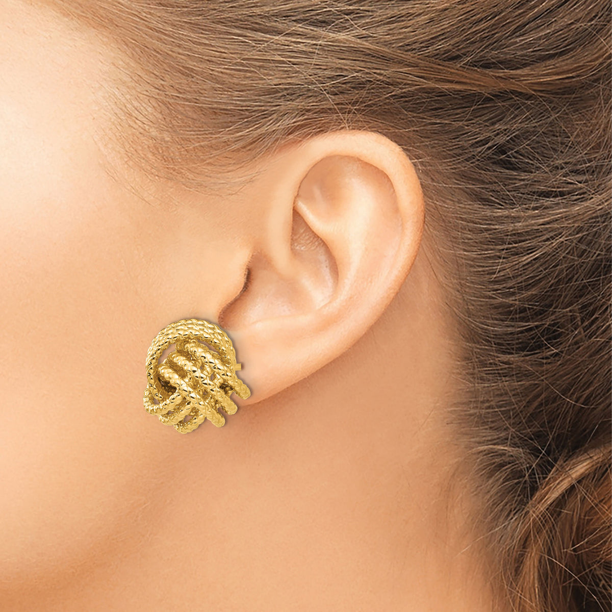 14k Polished & Twisted Love Knot Post Earrings-T571