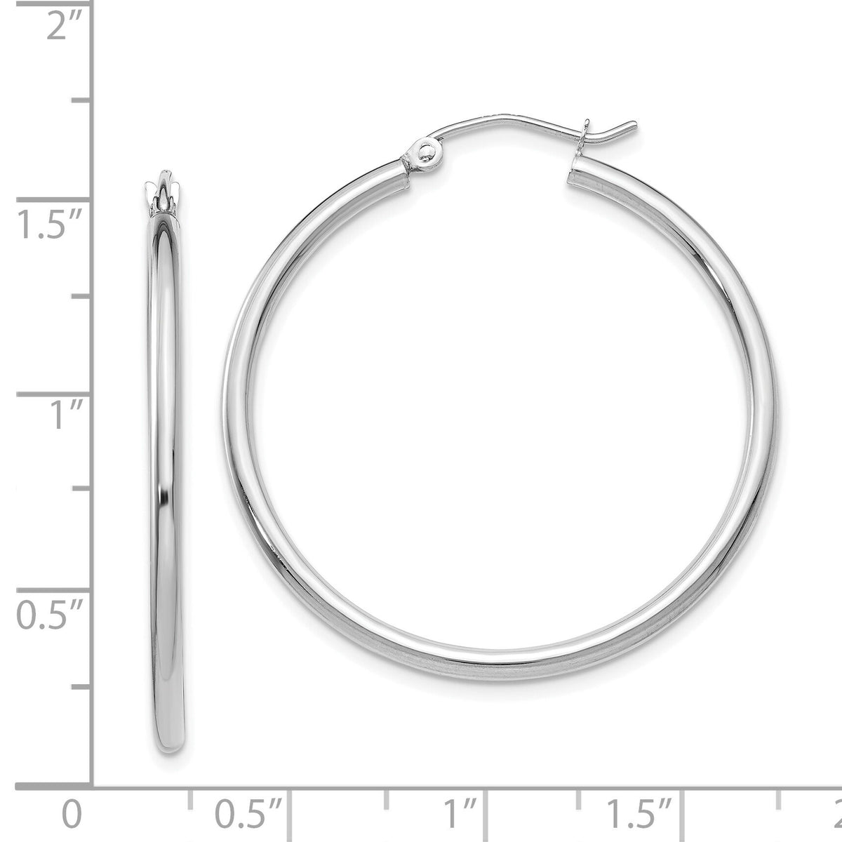 14k White Gold Polished 2x35mm Tube Hoop Earrings-T825