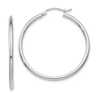 14k White Gold Polished 2x35mm Lightweight Tube Hoop Earrings-T825L