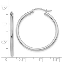 14k White Gold Polished 2x30mm Lightweight Tube Hoop Earrings-T826L
