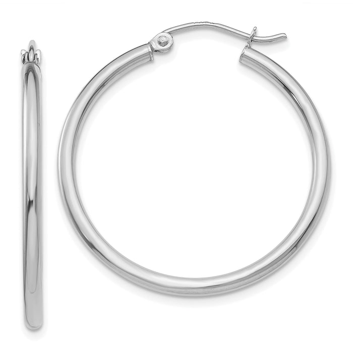 14k White Gold Polished 2x30mm Lightweight Tube Hoop Earrings-T826L