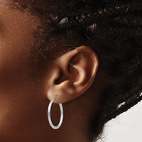 14k White Gold Polished 2x25mm Tube Hoop Earrings-T827