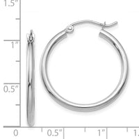 14k White Gold Polished 2x25mm Tube Hoop Earrings-T827