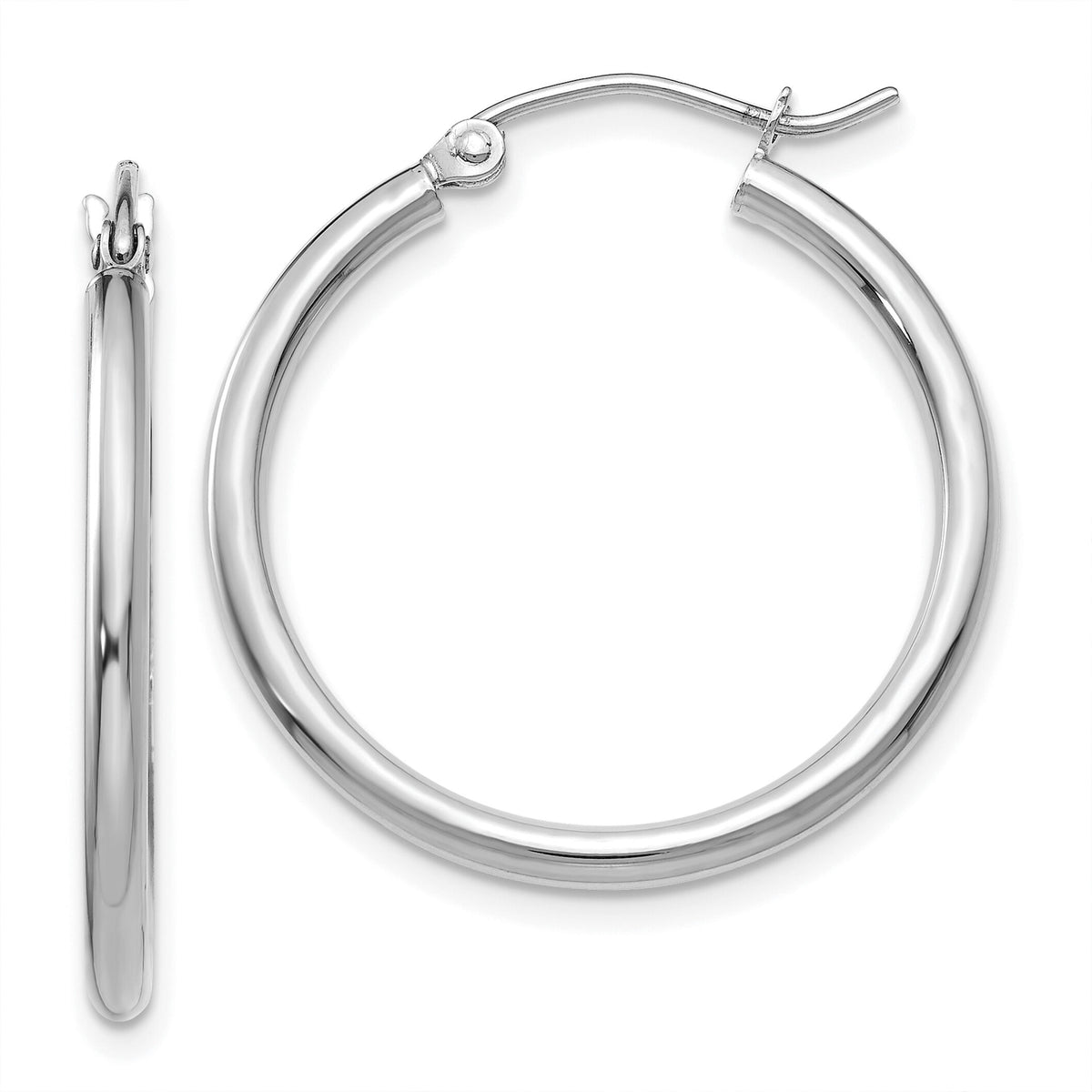 14k White Gold Polished 2x25mm Tube Hoop Earrings-T827