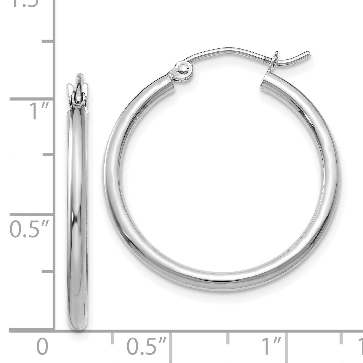 14k White Gold Polished 2x25mm Lightweight Tube Hoop Earrings-T827L