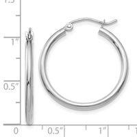 14k White Gold Polished 2x25mm Lightweight Tube Hoop Earrings-T827L