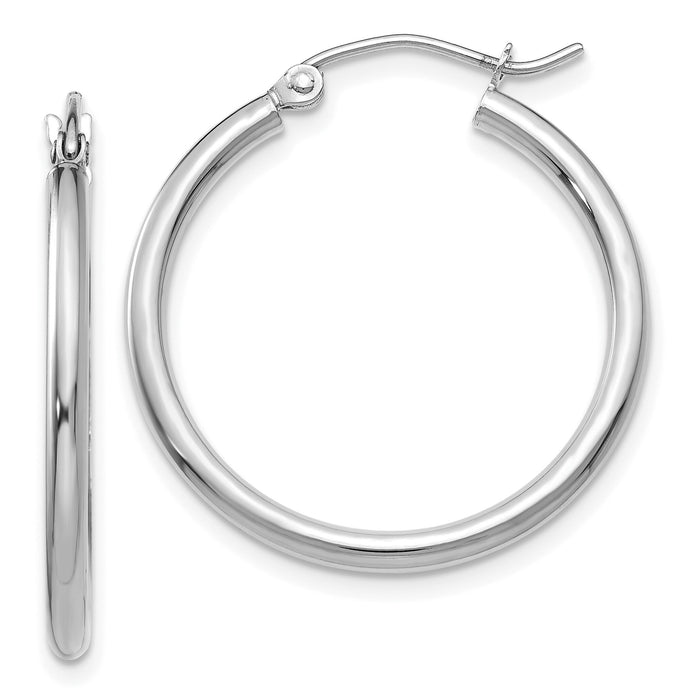 14k White Gold Polished 2x25mm Lightweight Tube Hoop Earrings-T827L
